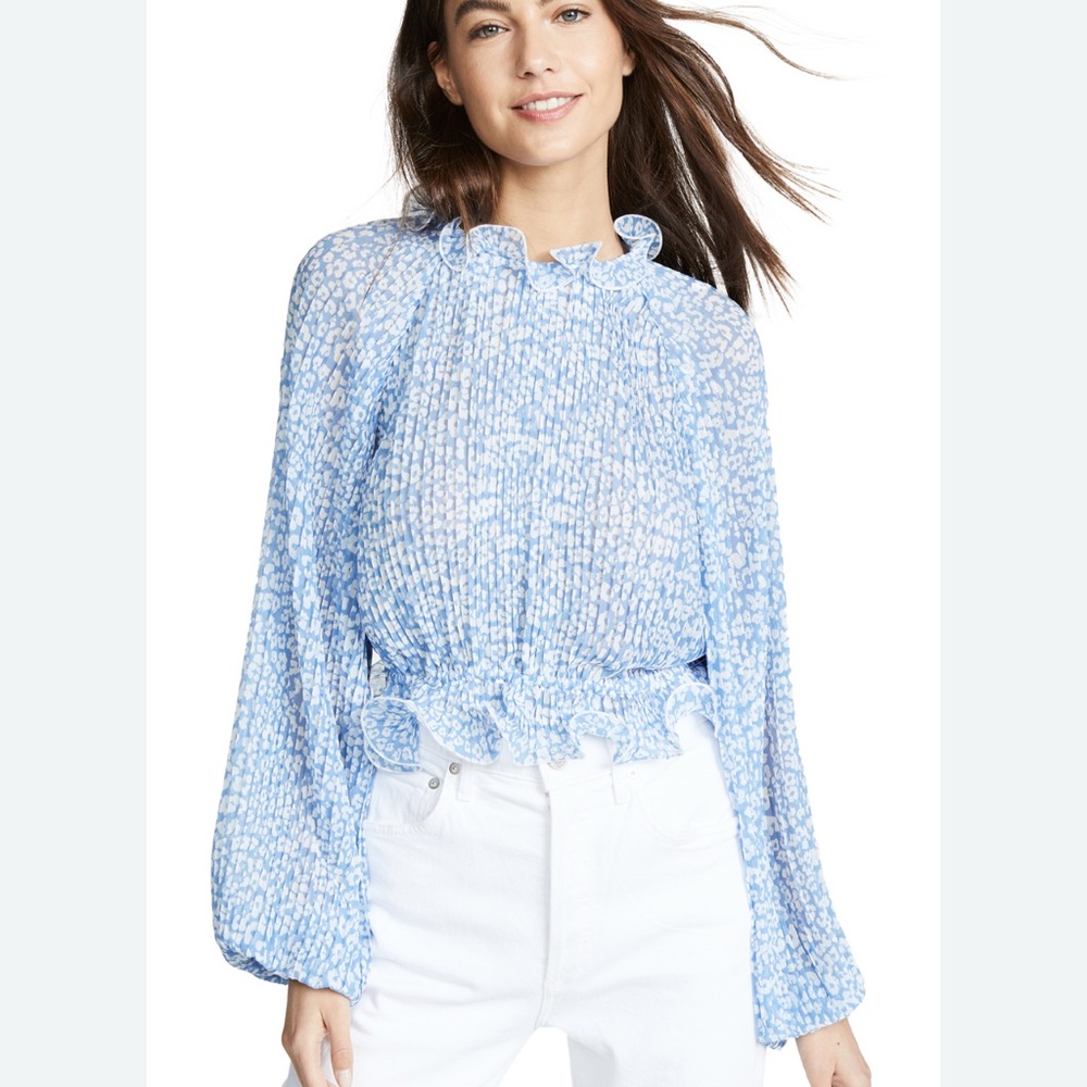 C/MEO Collective Longevity Pleated Floral Balloon-Sleeve Top